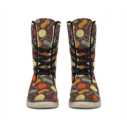 Yarn And Needle Pattern Print Winter Boots