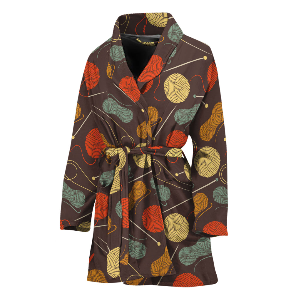Yarn And Needle Pattern Print Women's Bathrobe