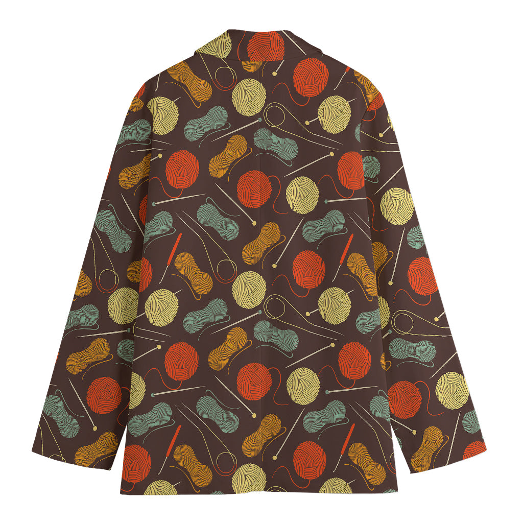 Yarn And Needle Pattern Print Women's Cotton Blazer