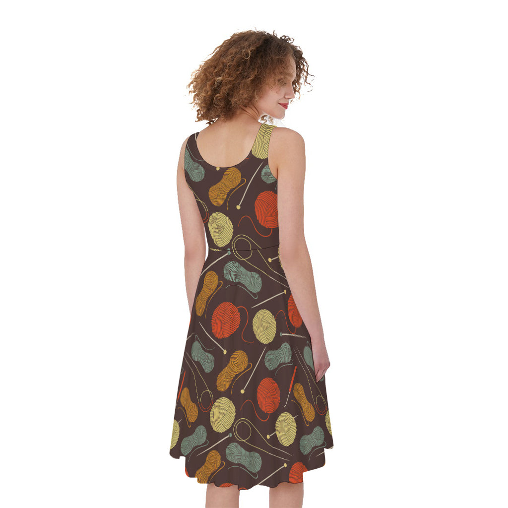 Yarn And Needle Pattern Print Women's Sleeveless Dress