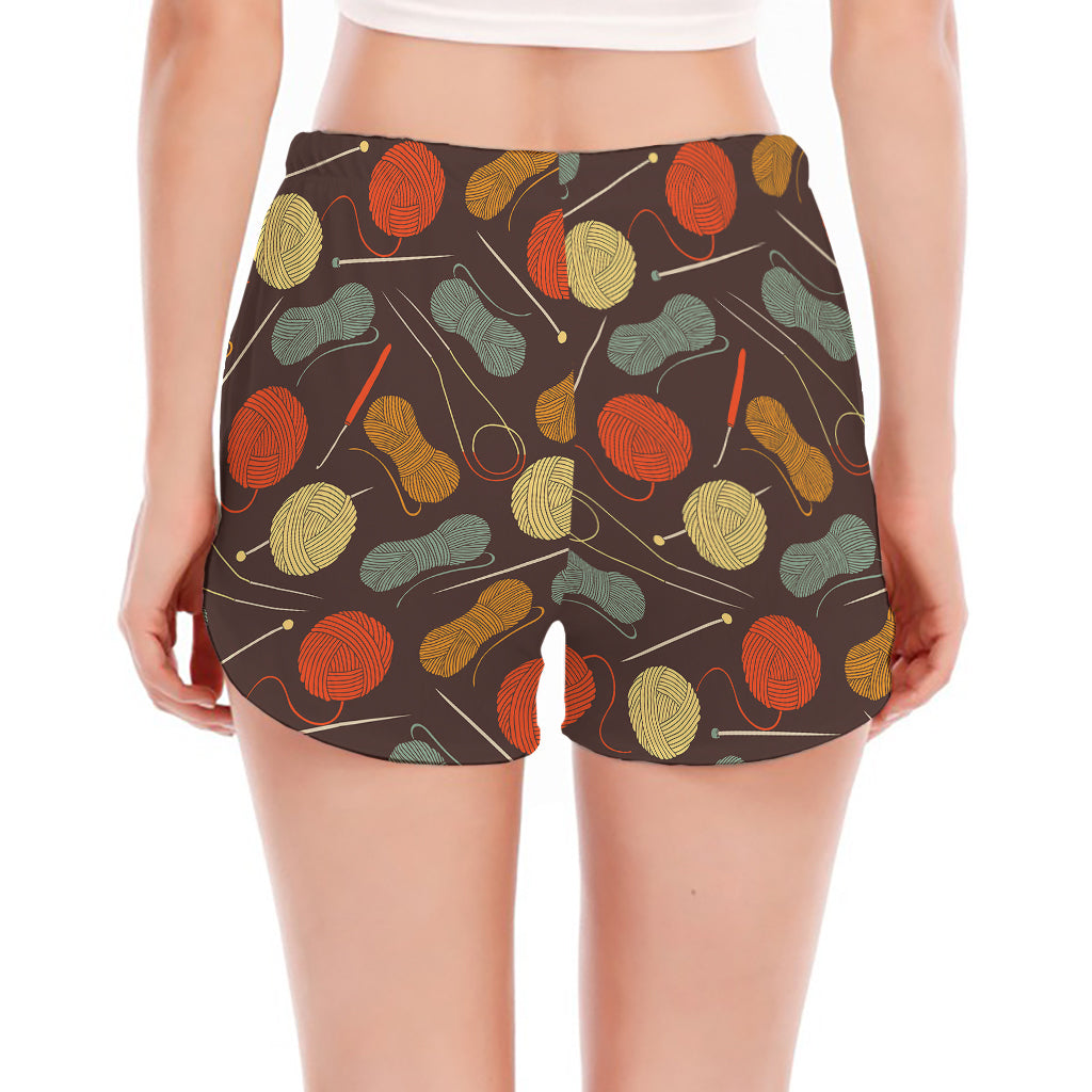 Yarn And Needle Pattern Print Women's Split Running Shorts