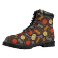 Yarn And Needle Pattern Print Padded Collar Lace Up Boots