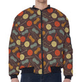 Yarn And Needle Pattern Print Zip Sleeve Bomber Jacket