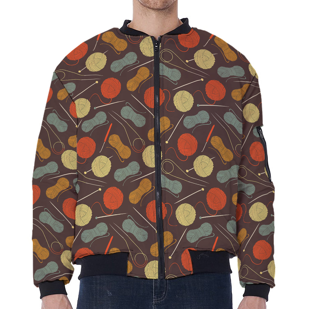 Yarn And Needle Pattern Print Zip Sleeve Bomber Jacket