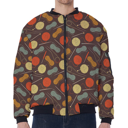 Yarn And Needle Pattern Print Zip Sleeve Bomber Jacket