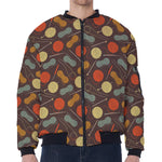 Yarn And Needle Pattern Print Zip Sleeve Bomber Jacket