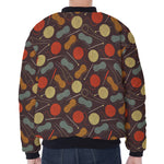 Yarn And Needle Pattern Print Zip Sleeve Bomber Jacket