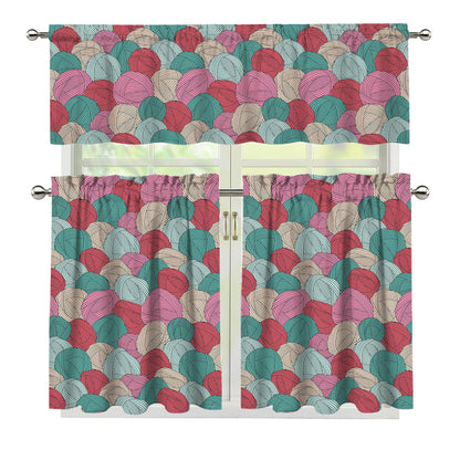 Yarn Balls Pattern Print 3 Piece Kitchen Curtains