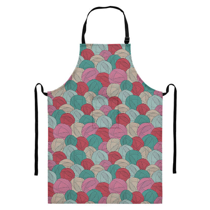 Yarn Balls Pattern Print Bib Apron With Pocket