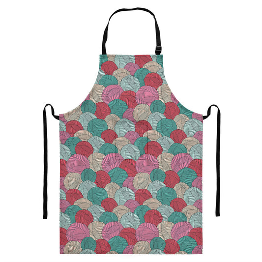 Yarn Balls Pattern Print Bib Apron With Pocket