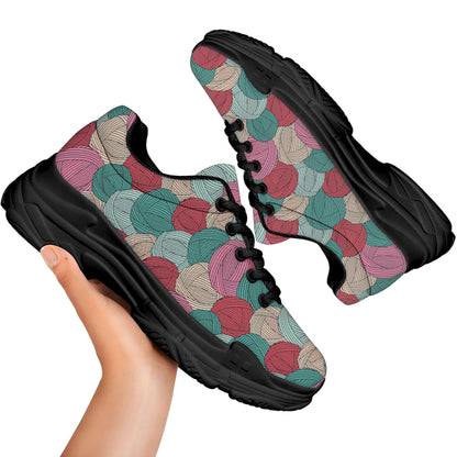 Yarn Balls Pattern Print Black Chunky Shoes