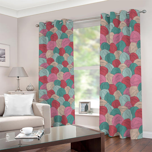 Yarn Balls Pattern Print Blackout Grommet Curtains