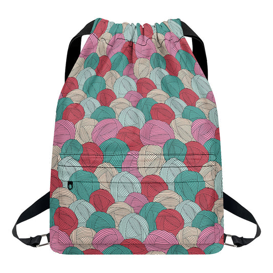 Yarn Balls Pattern Print Drawstring Backpack