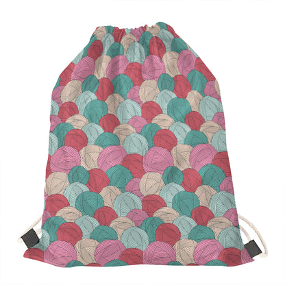 Yarn Balls Pattern Print Drawstring Bag