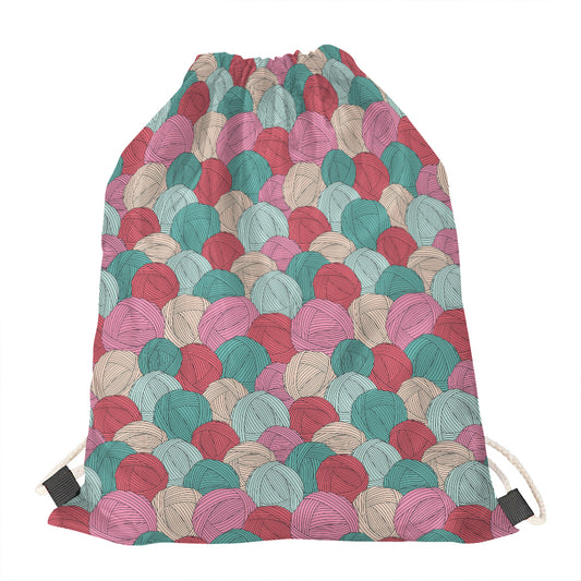 Yarn Balls Pattern Print Drawstring Bag