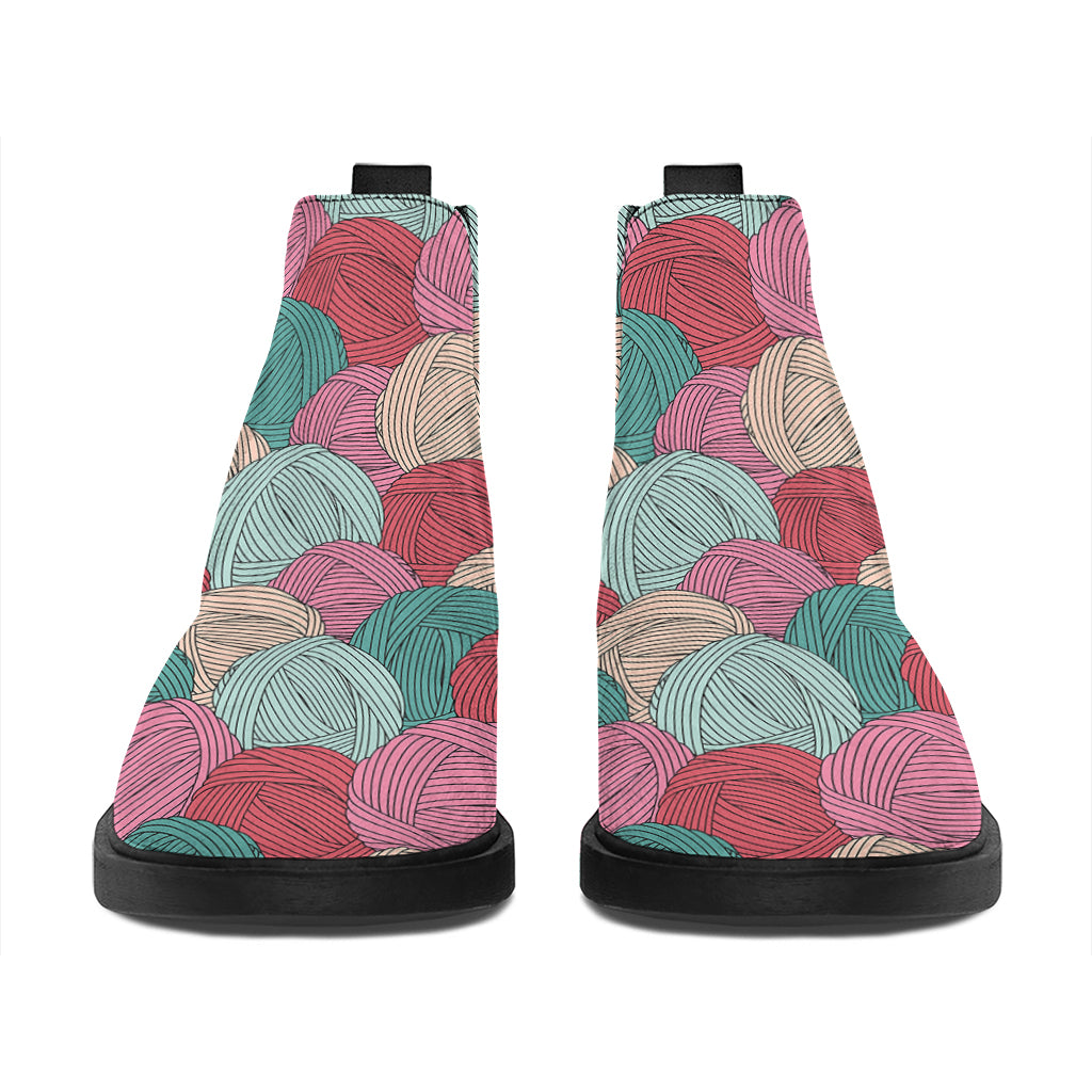 Yarn Balls Pattern Print Flat Ankle Boots