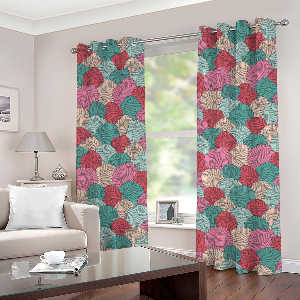 Yarn Balls Pattern Print Grommet Curtains
