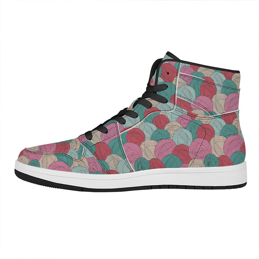 Yarn Balls Pattern Print High Top Leather Sneakers