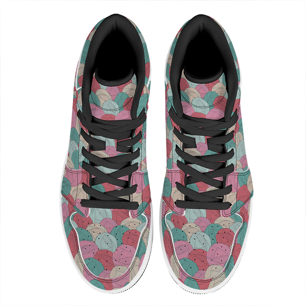 Yarn Balls Pattern Print High Top Leather Sneakers