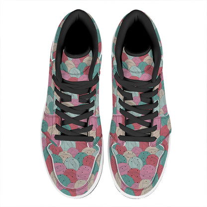 Yarn Balls Pattern Print High Top Leather Sneakers