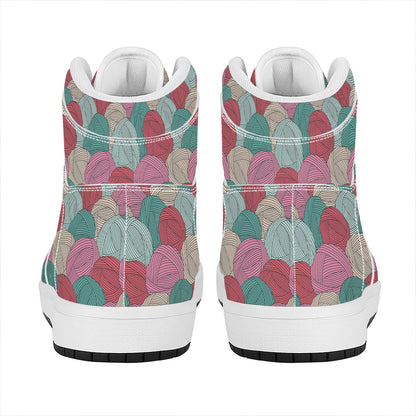 Yarn Balls Pattern Print High Top Leather Sneakers