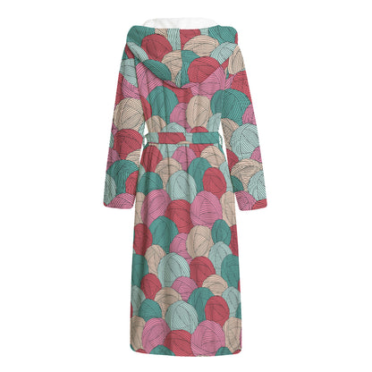 Yarn Balls Pattern Print Hooded Bathrobe