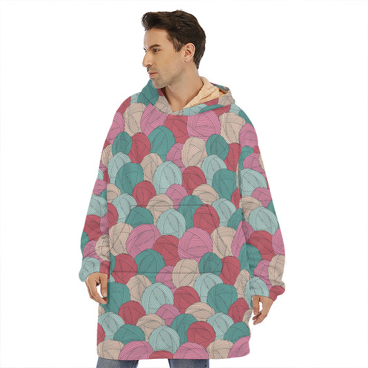 Yarn Balls Pattern Print Hoodie Blanket