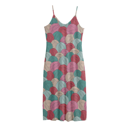 Yarn Balls Pattern Print Jersey Midi Cami Dress