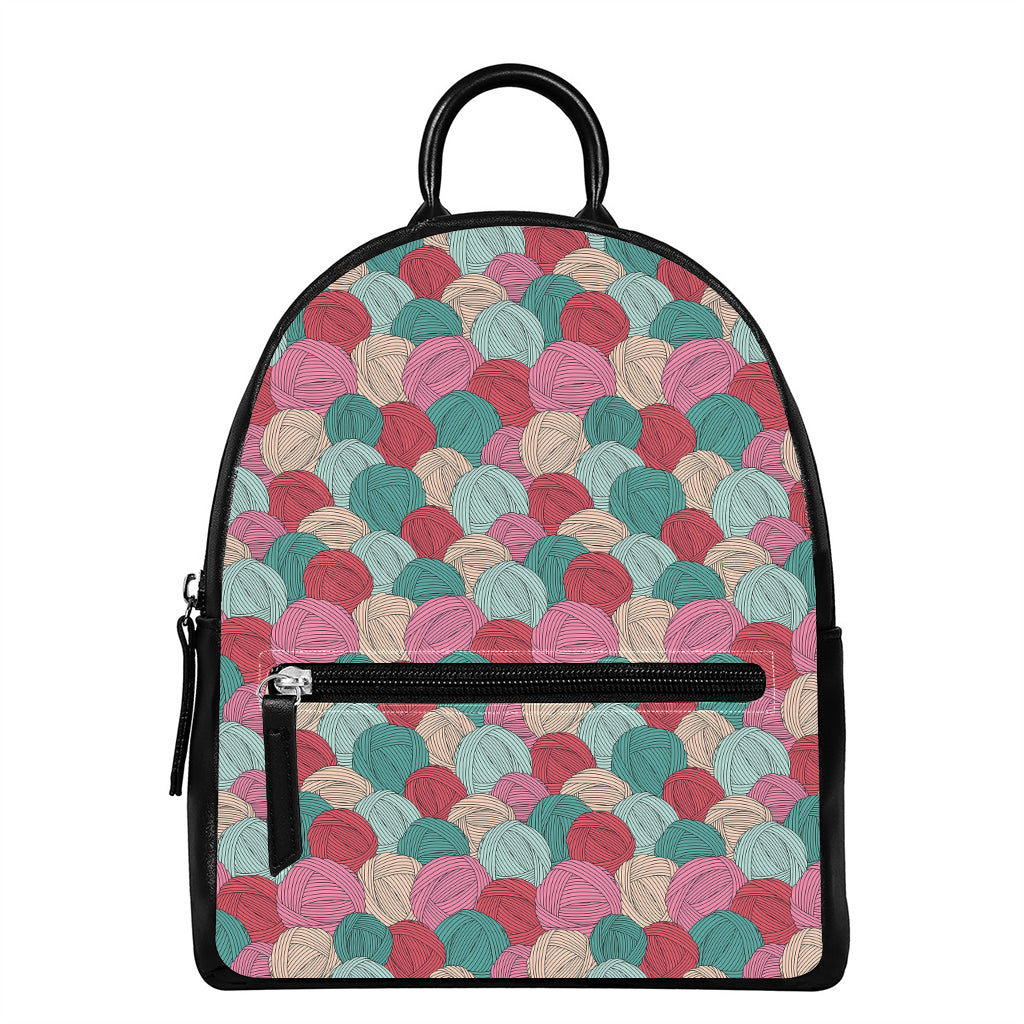 Yarn Balls Pattern Print Leather Backpack