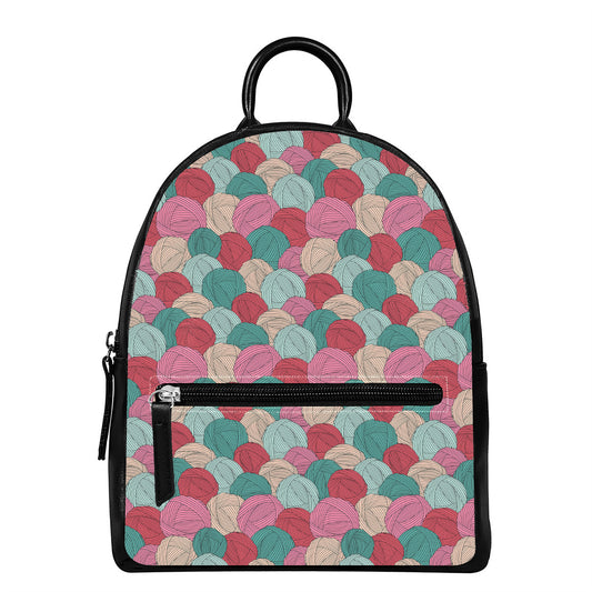 Yarn Balls Pattern Print Leather Backpack
