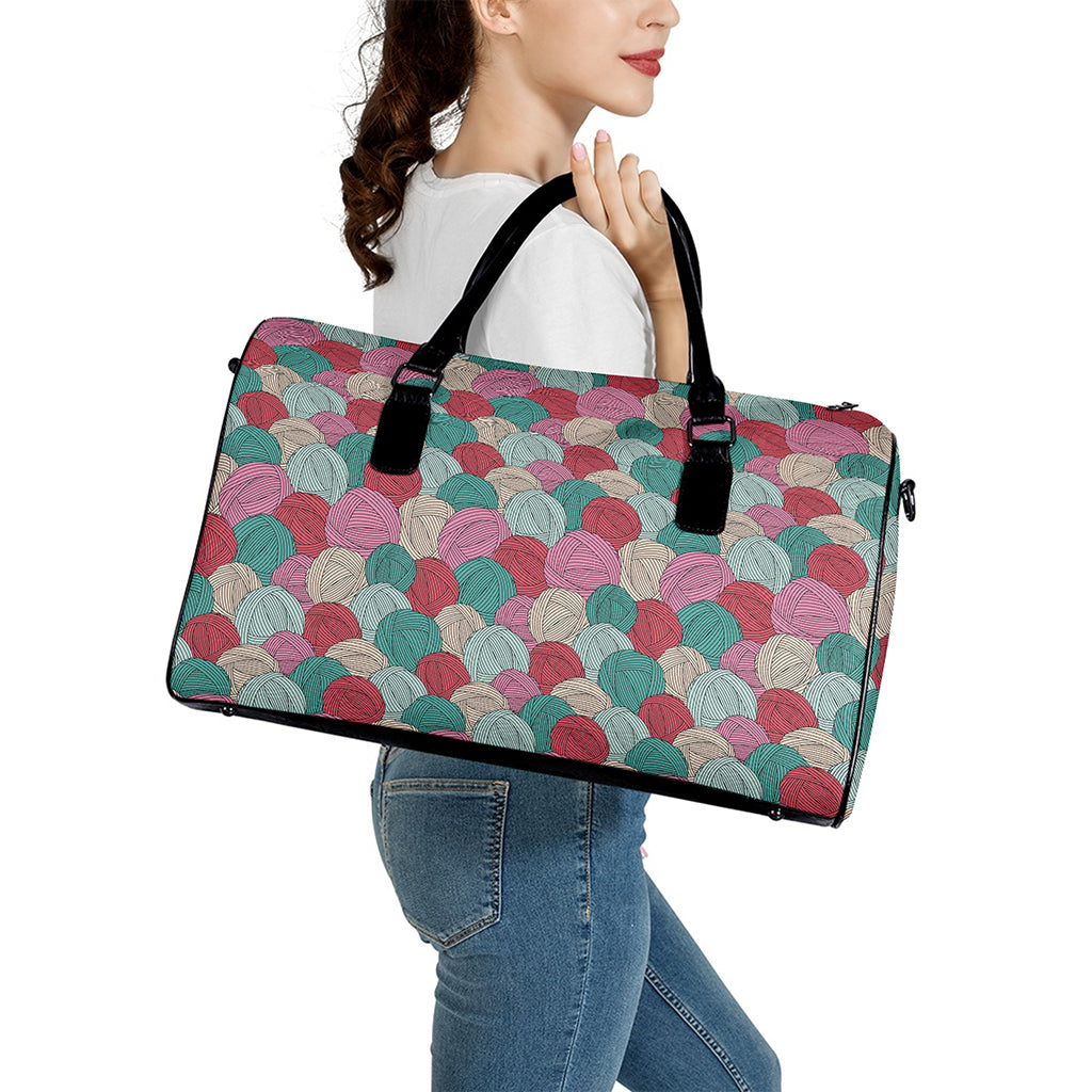 Yarn Balls Pattern Print Leather Duffle Bag