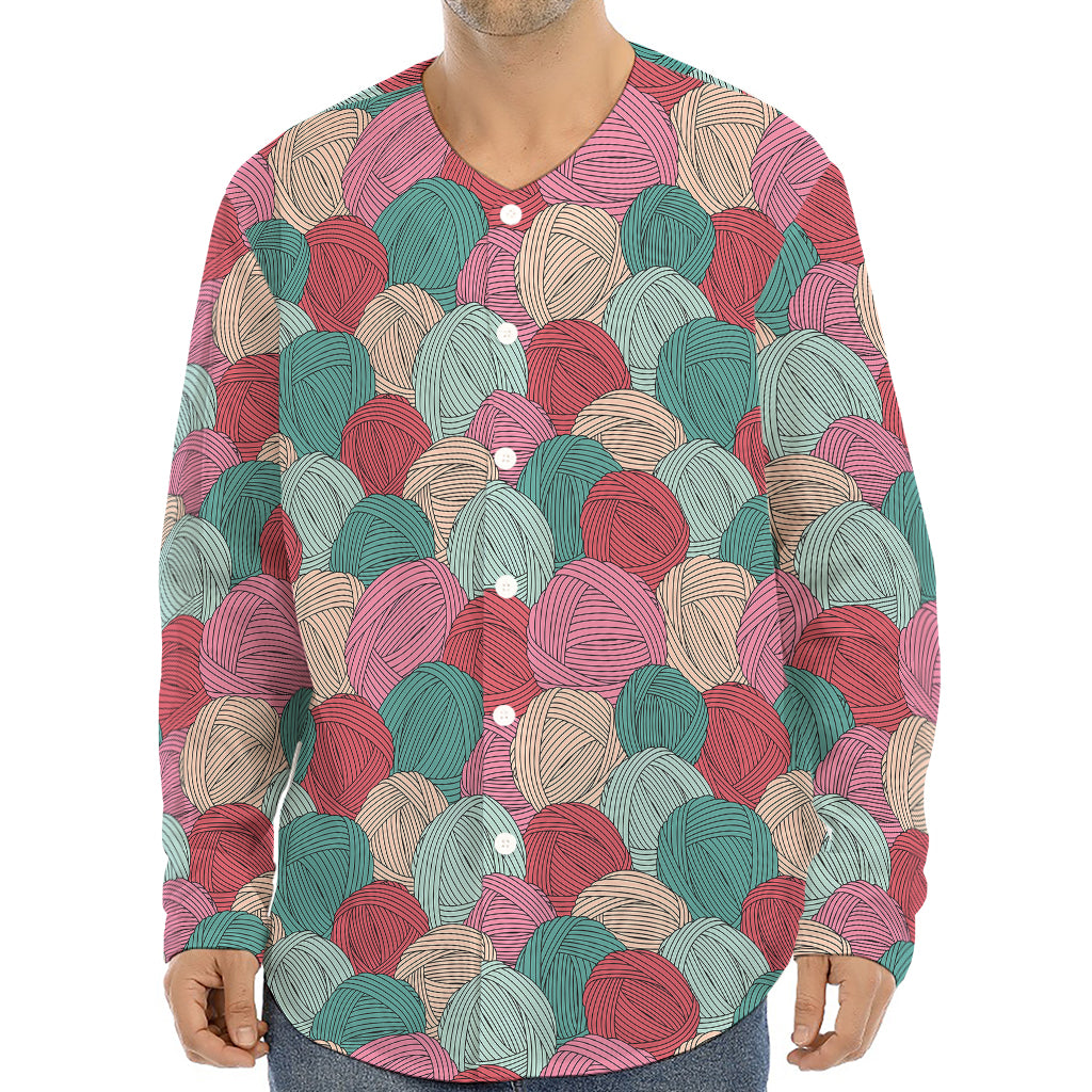 Yarn Balls Pattern Print Long Sleeve Baseball Jersey