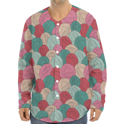 Yarn Balls Pattern Print Long Sleeve Baseball Jersey