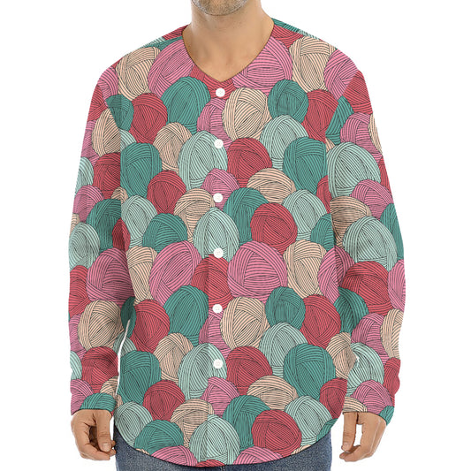 Yarn Balls Pattern Print Long Sleeve Baseball Jersey