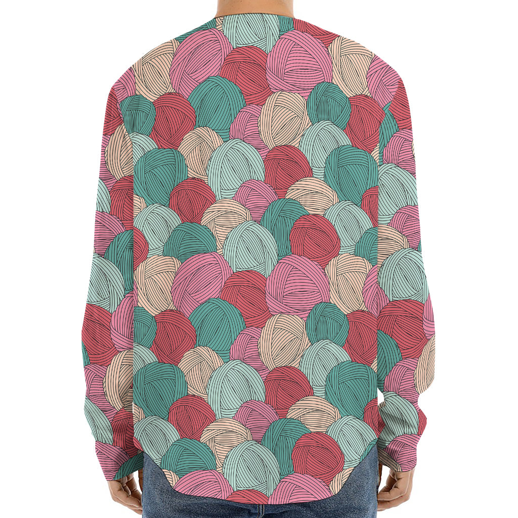 Yarn Balls Pattern Print Long Sleeve Baseball Jersey