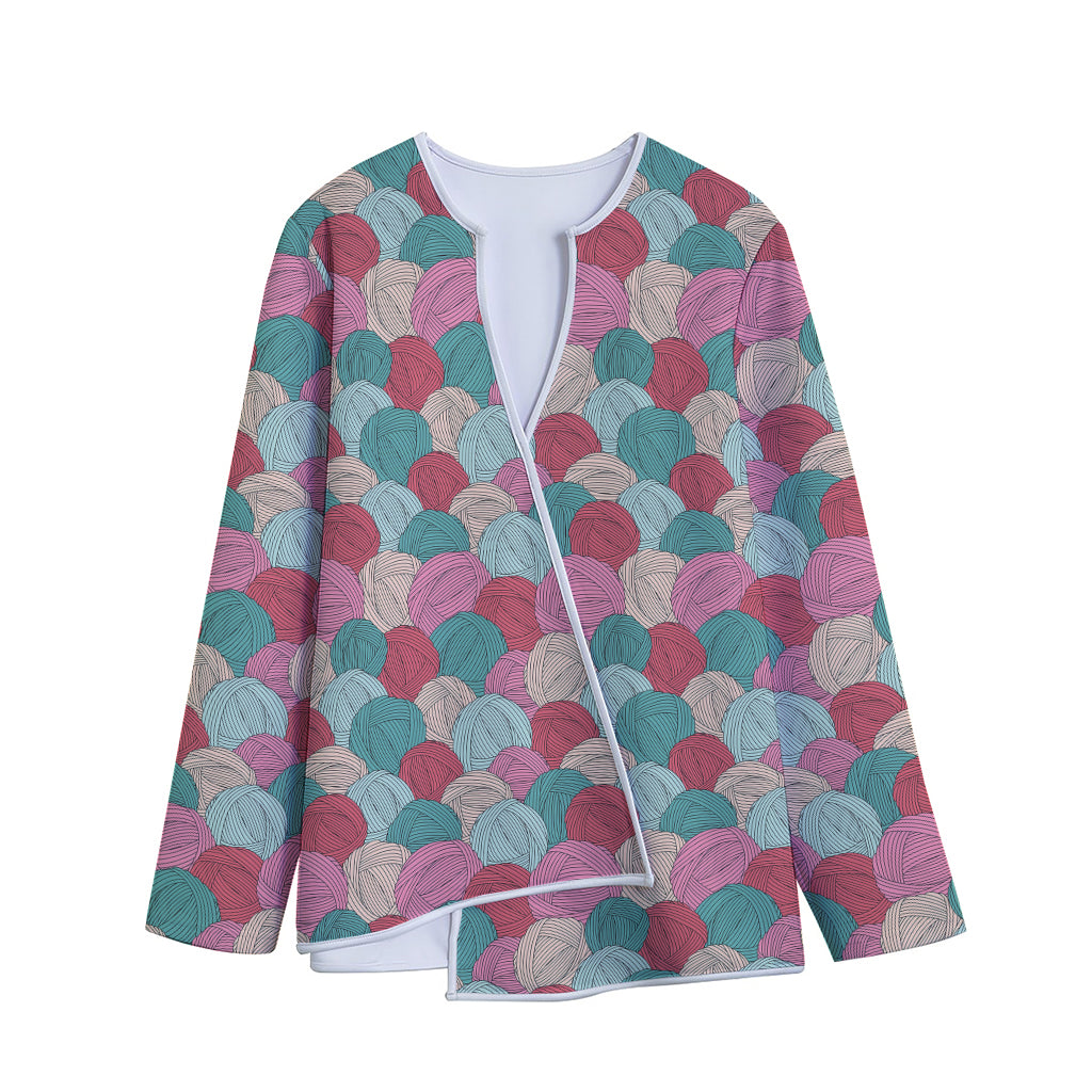 Yarn Balls Pattern Print Long Sleeve Short Coat