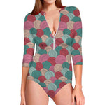 Yarn Balls Pattern Print Long Sleeve Swimsuit