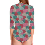Yarn Balls Pattern Print Long Sleeve Swimsuit