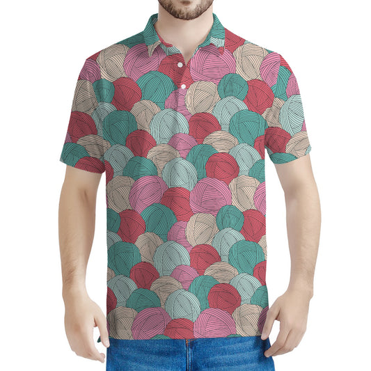 Yarn Balls Pattern Print Men's Polo Shirt