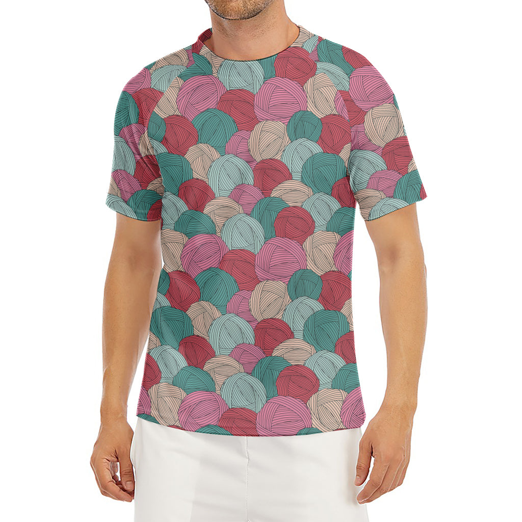 Yarn Balls Pattern Print Men's Short Sleeve Rash Guard