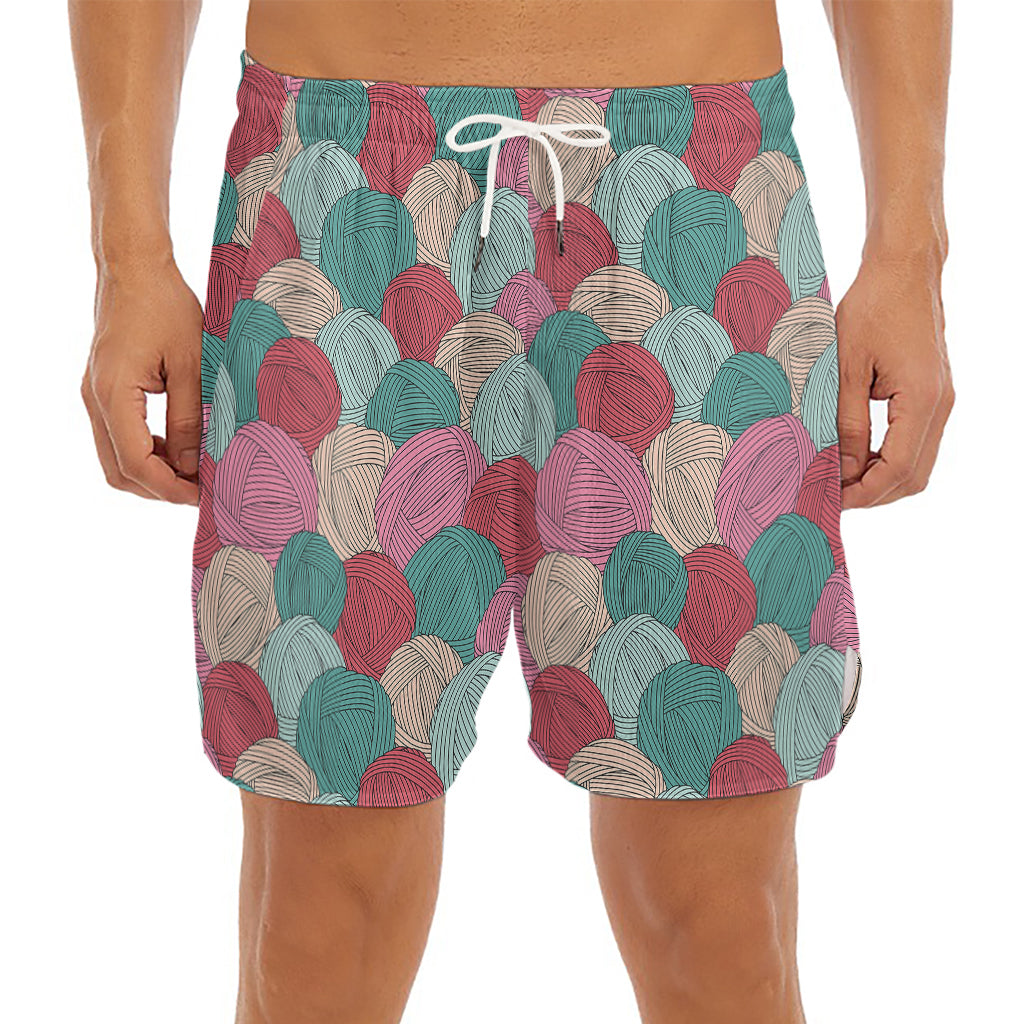 Yarn Balls Pattern Print Men's Split Running Shorts