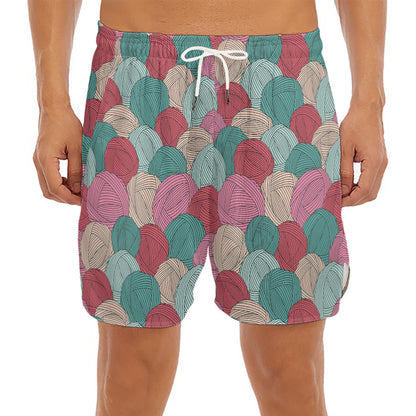 Yarn Balls Pattern Print Men's Split Running Shorts