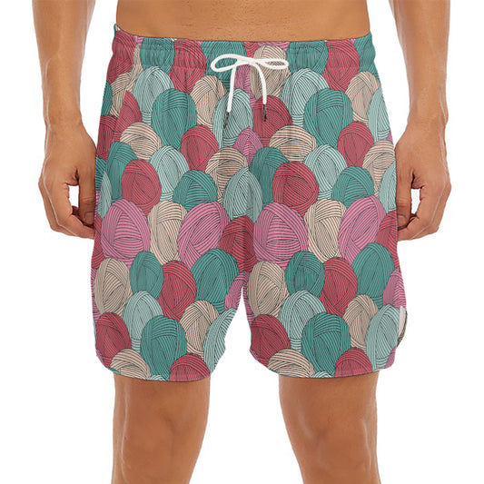 Yarn Balls Pattern Print Men's Split Running Shorts