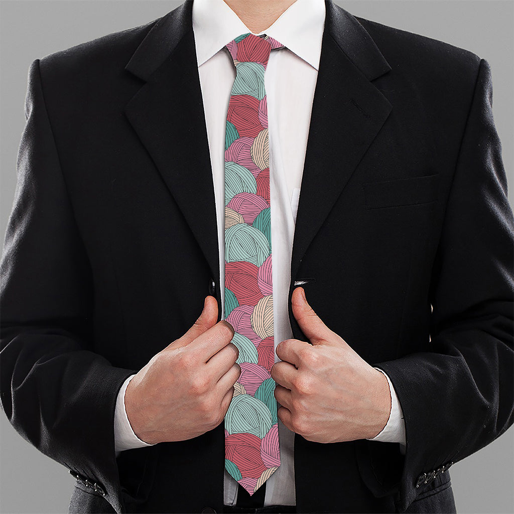 Yarn Balls Pattern Print Necktie