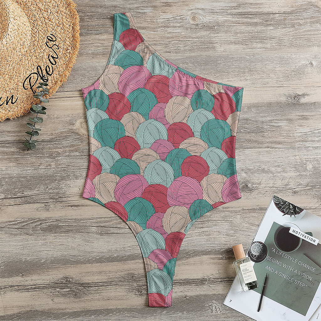 Yarn Balls Pattern Print One Shoulder Bodysuit