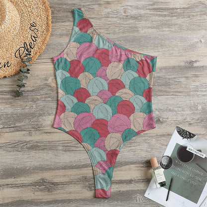 Yarn Balls Pattern Print One Shoulder Bodysuit