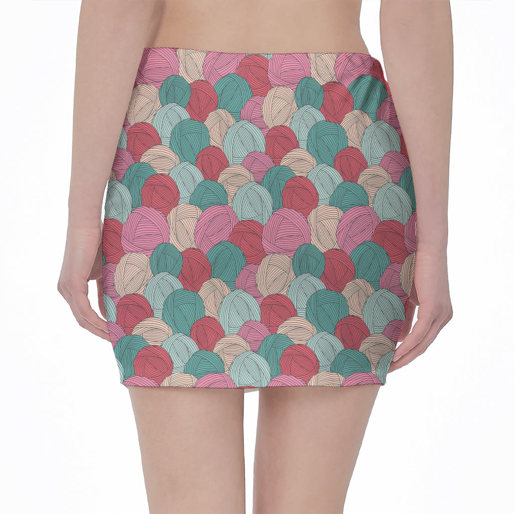 Yarn Balls Pattern Print Pencil Mini Skirt