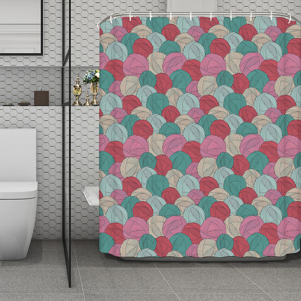Yarn Balls Pattern Print Polyester Shower Curtain