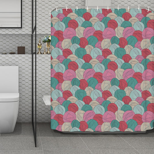 Yarn Balls Pattern Print Polyester Shower Curtain