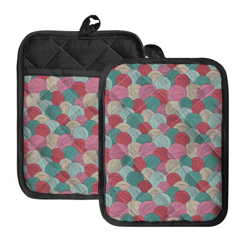 Yarn Balls Pattern Print Pot Holders With Pocket